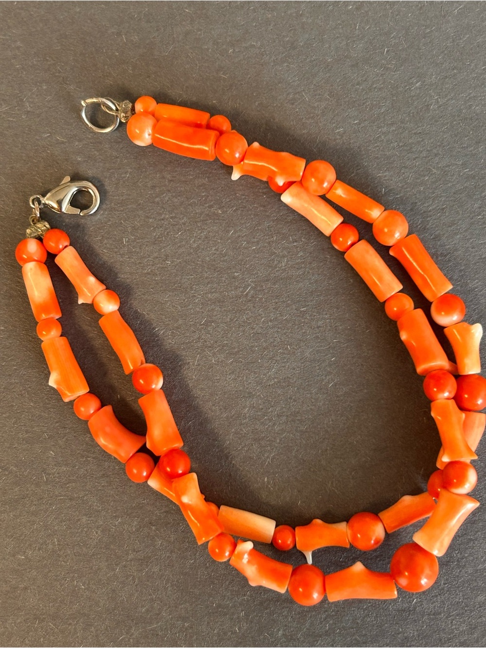 Coral Bead Double-Strand Bracelet - Unbranded.  7.5 inches